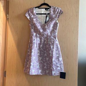 Lulus short sleeve purple and white floral mini dress with pockets